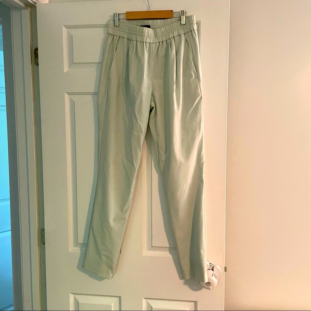J Crew pale mint green tapered suit pants.